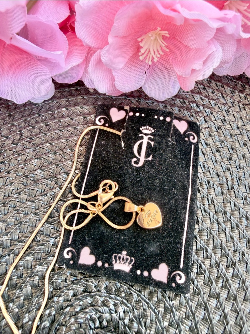 Juicy Couture Gold-Tone Heart Charm Necklace .